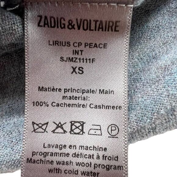 Zadig & Voltaire Rainbow Peace Sign Crewneck Cashmere Sweater Grey Size XS - Picture 7 of 10